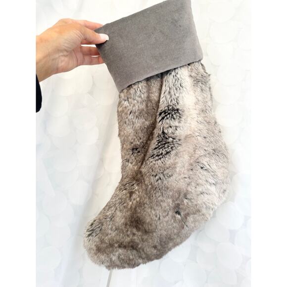 Pottery Barn Faux Fur Minky Grey Christmas Stocking Gray Holiday Decor LARGE - Picture 2 of 7